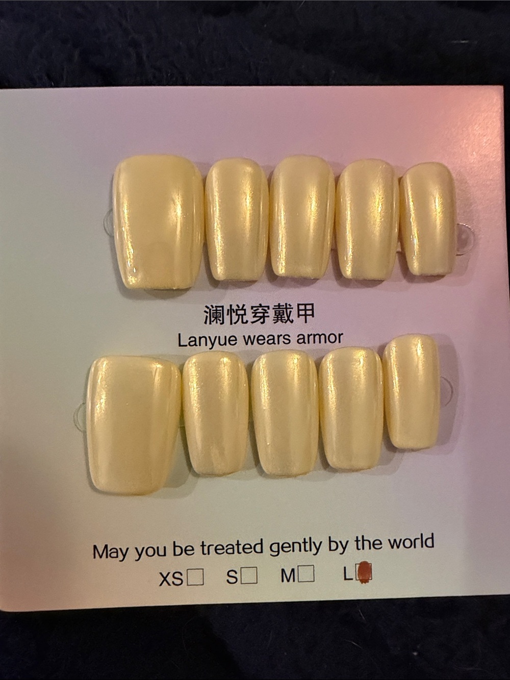 Yellow Pearl Shimmer handmade acrylic Press-On Nails - Soft Cream